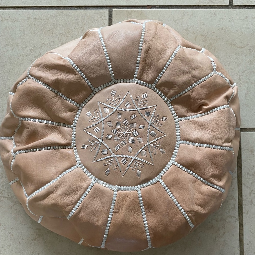 Moroccan leather natural pouf